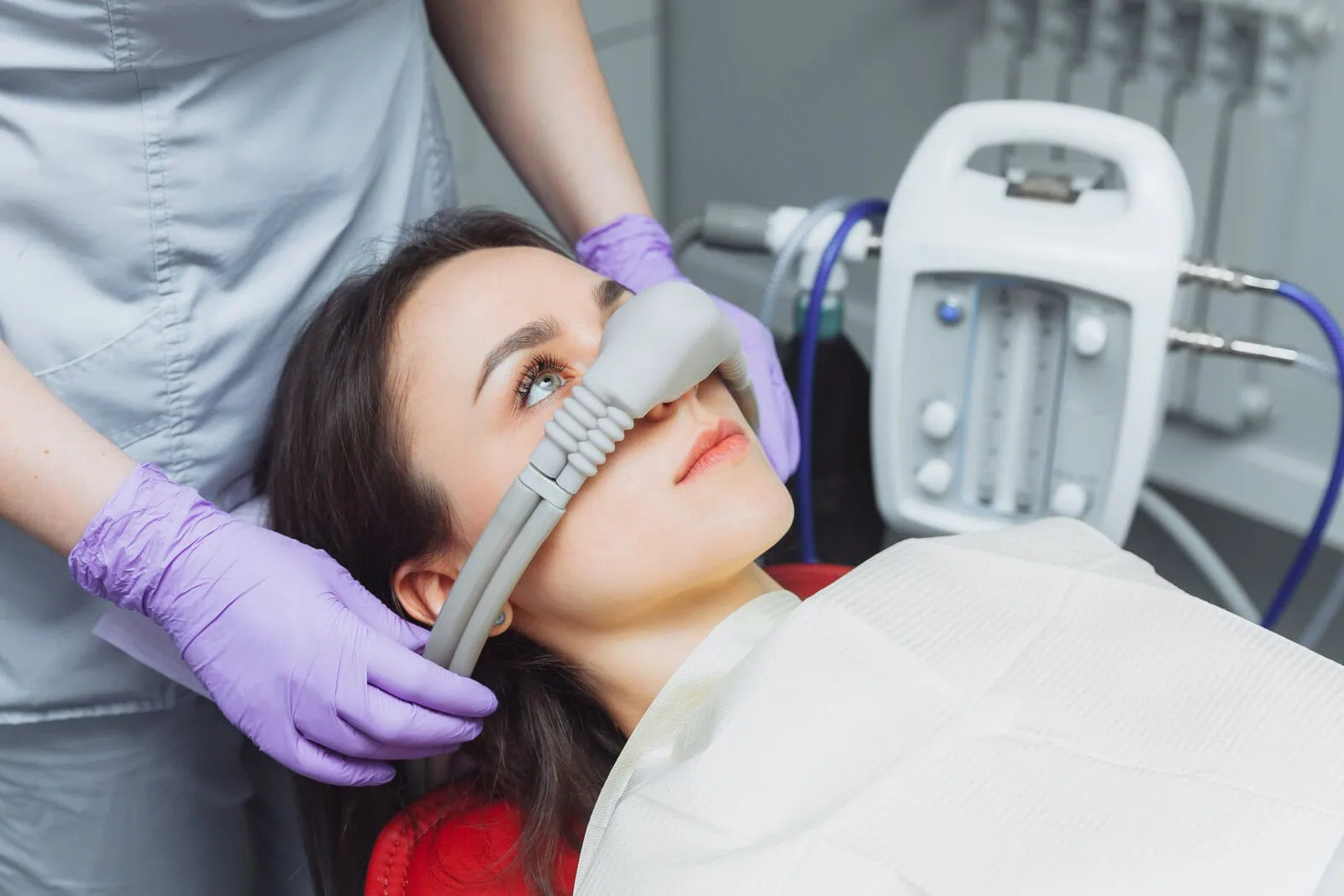 Patient relaxing under nitrous oxide sedation at Gentle Dental